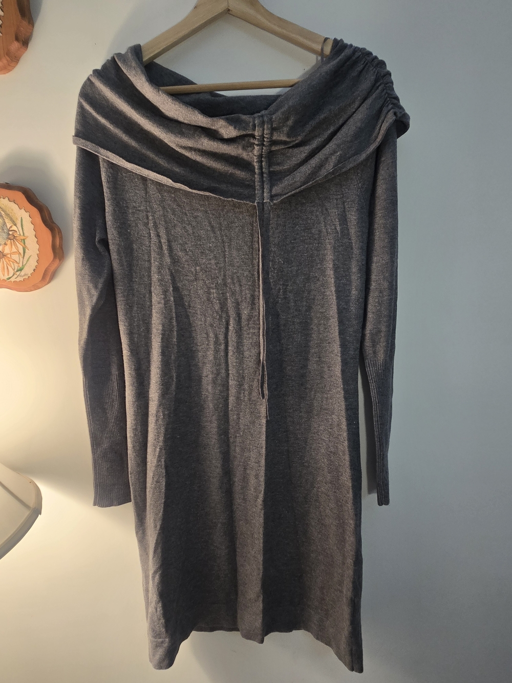 Mexx Off-the-Shoulder Gray Knit Sweater Dress
